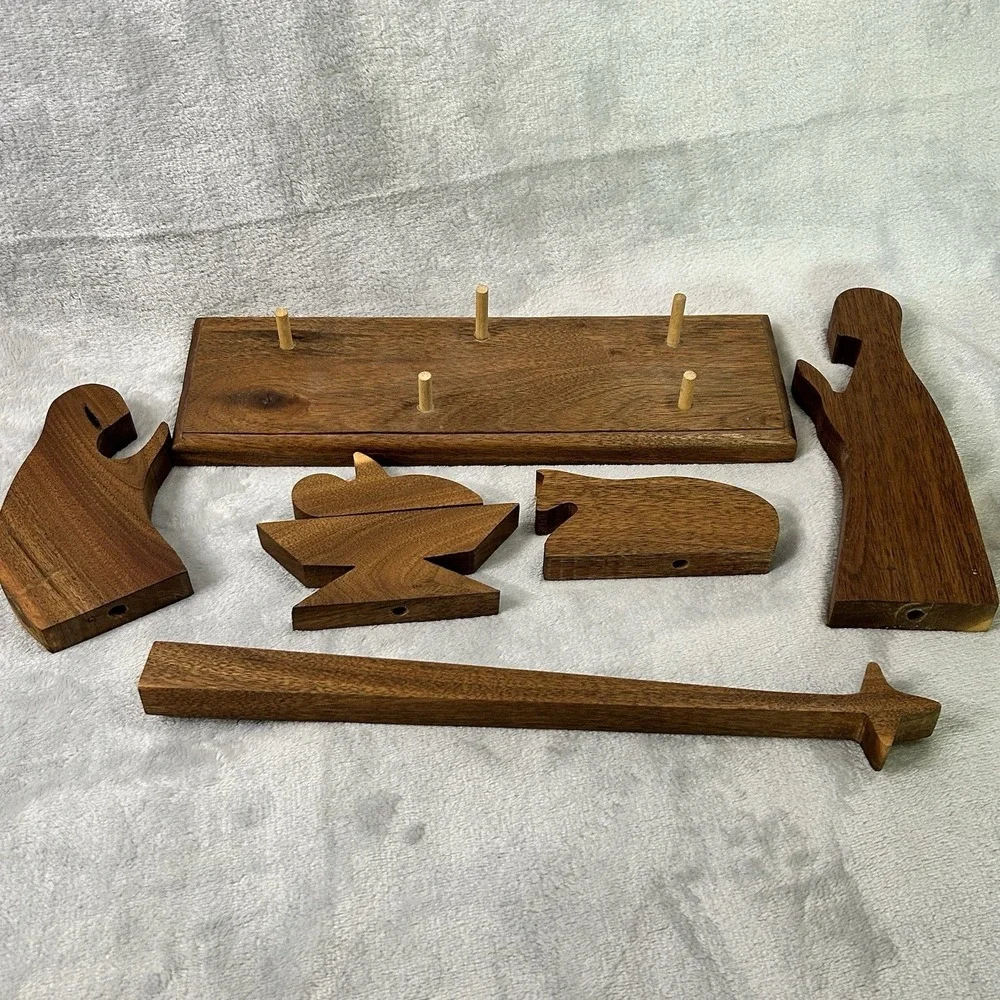 Carved Wood Modern Primitive Nativity Christmas‎ 6-piece Faceless Abstract